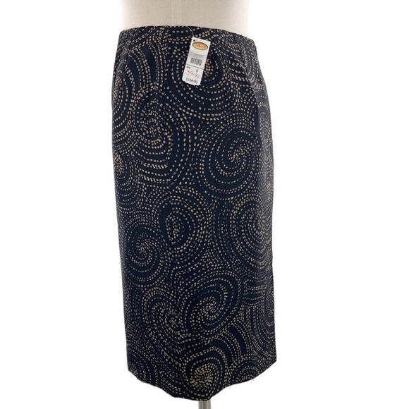 Talbots Womens Black Tan Circles Print Silk Blend Pencil Skirt Knee Length 6 New - Picture 2 of 14